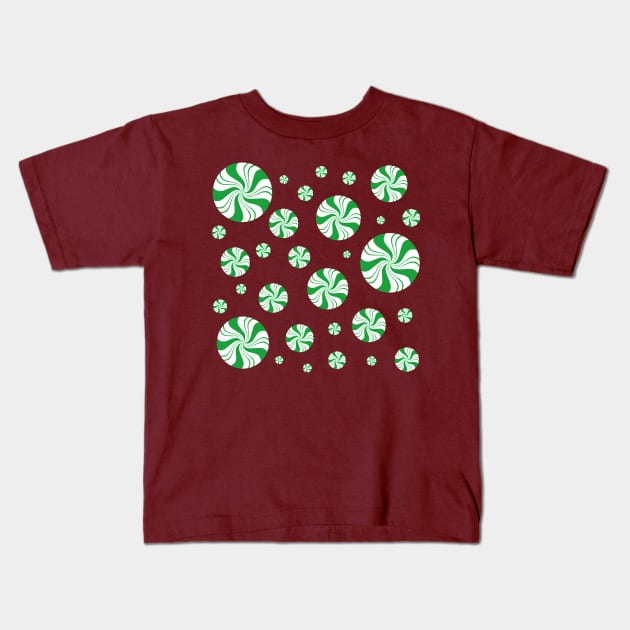 Green Round Peppermint Christmas Pattern Kids T-Shirt by Art by Deborah Camp